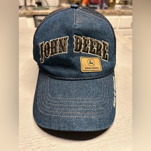 John Deere Denim Trucker Hat Mesh Snapback "Mark of Quality" Logo Baseball Cap - Picture 12 of 12
